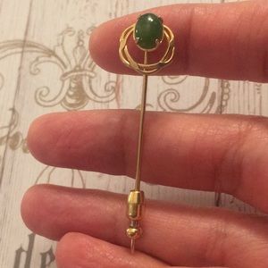 Genuine nephrite jade 12K gold filled pin
